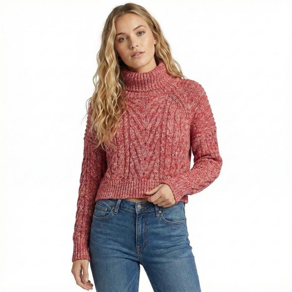 ✨ C/MEO Collective Red Up Together Sweater Small Chunky Knit Turtleneck Crop